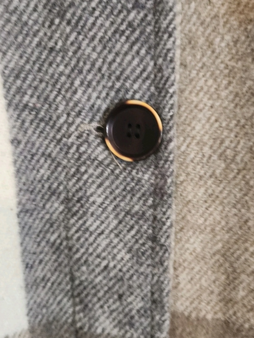 J49 Jason Maxwell Outerwear Collection- tan gray & cream plaid jacket w fringe - Picture 4 of 9